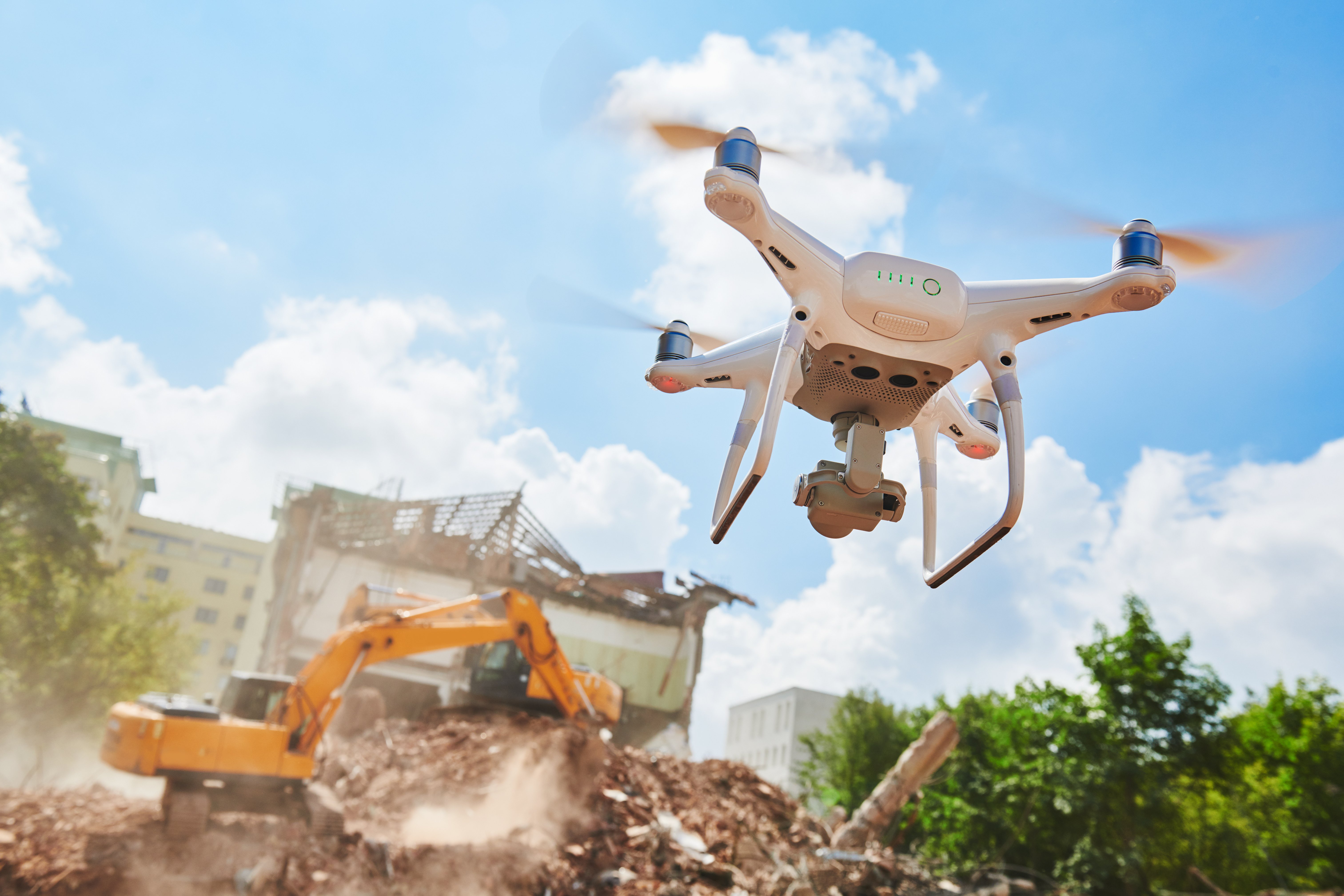 Drone flying over construction site