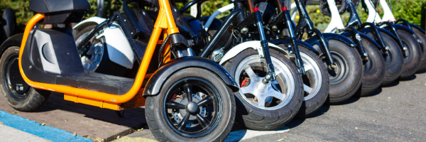 Detailed shot of electric mobility scooter tires